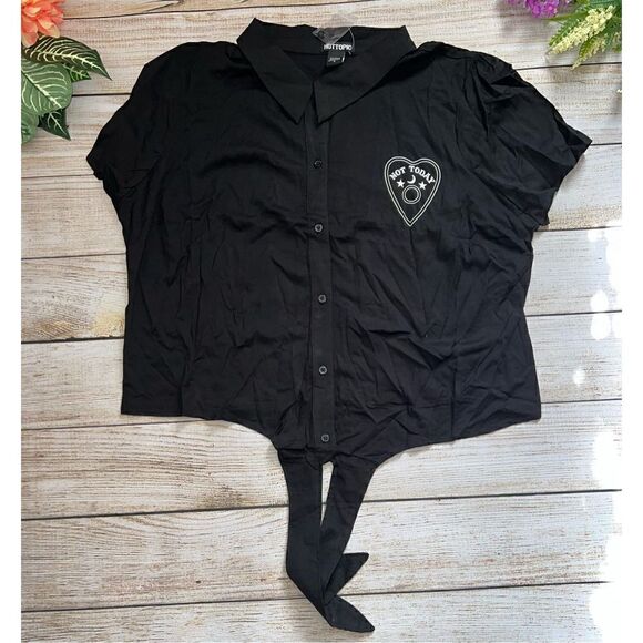 Not Today Planchette Tie-Front Girls Woven Button-Up Plus Size 2 - Picture 2 of 6